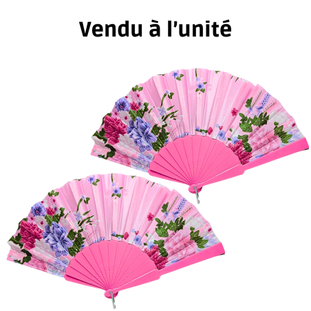 Éventail à motif fleur en Plastique rose