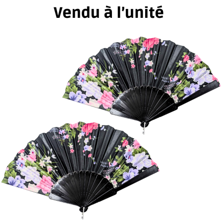 Éventail à motif fleur en Plastique noir