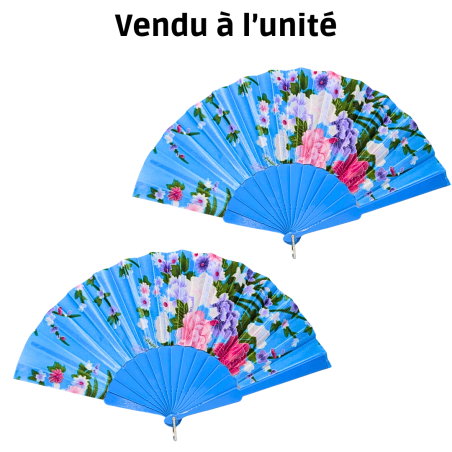 Éventail à motif fleur en Plastique bleu clair