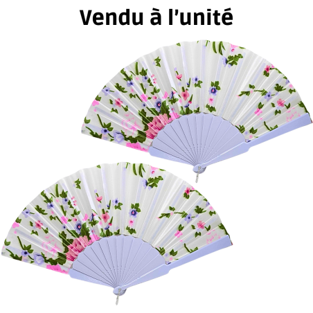 Éventail à motif fleur en Plastique blanc