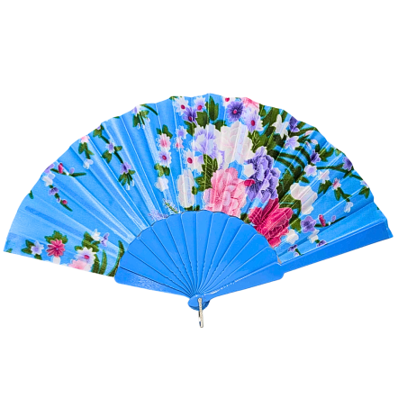 Éventail à motif fleur en Plastique bleu clair