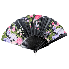 Éventail à motif fleur en Plastique noir