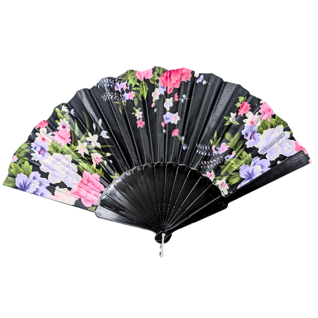 Éventail à motif fleur en Plastique noir