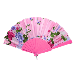 Éventail à motif fleur en Plastique rose