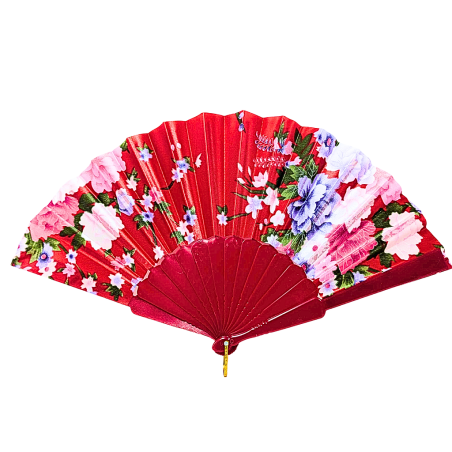 Éventail à motif fleur en Plastique rouge