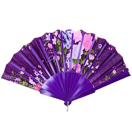 Éventail à motif fleur en Plastique violet