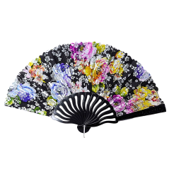 Éventail à motif fleur noir