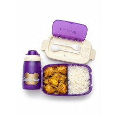 Lunch box + gourde + 1 cuillère + 1 fourchette mauve