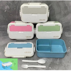 Lunch box 3 compartiments avec fourchette et cuillère bleu