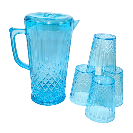 Carafe en mélamine + 4 Tasses Bleu n°1