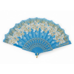 Éventail à motif floral Bleu Clair N°1