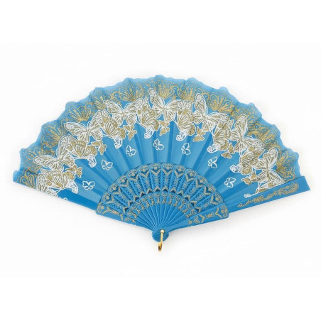 Éventail à motif floral Bleu Clair N°1