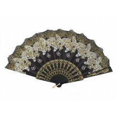 Éventail à motif floral noir N°2