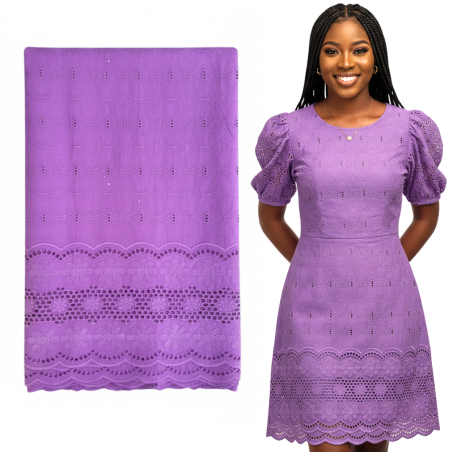 Voile brodé 5 yards mauve clair