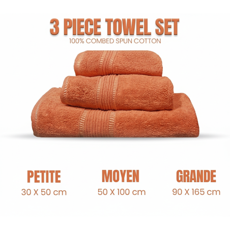 3 piéces serviettes de bain 100% coton orange