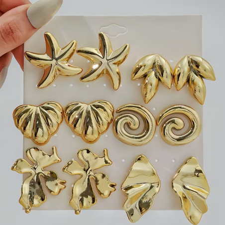 Lot de 6 paires de boucles d'oreilles plaqué Or