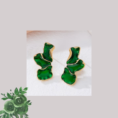 Boucles d'Oreilles Vintage Élégantes en Forme de Feuille vert