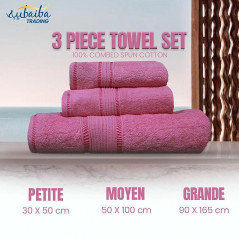 3 pièces serviettes de bain 100% coton Rose