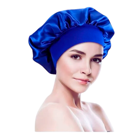 Bonnet en satin bleu bic