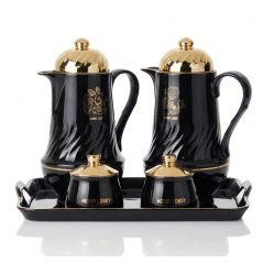 Ensemble Premium 2 Thermos, 2 sucriers noir et or et leur plateau 