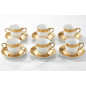 Ensemble 12P Tasses et Assiettes porcelaine blanc, or et motifs Renée