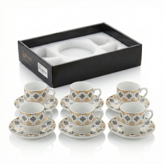 Ensemble 12P Tasses et Assiettes porcelaine à motifs Elisa