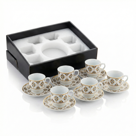 Ensemble 12P Tasses et Assiettes porcelaine à motifs Elisa 1