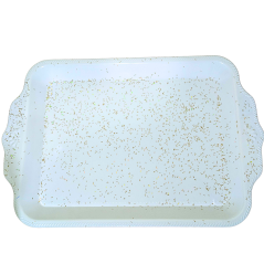 Plat en mélamine incassable blanc doré 48cm x 31,4cm