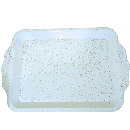 Plat en mélamine incassable blanc doré 48cm x 31,4cm