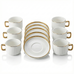 Coffret Café 12P porcelaine Réception blanc et or