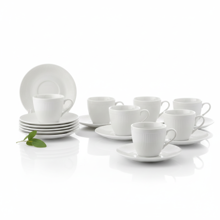 Ensemble 12P Tasses et Assiettes porcelaine blanc Monique