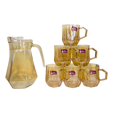 Ensemble Carafe + 6Tasses en verre RED CHERRY dorée 2