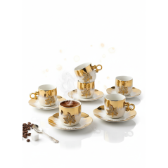 Set de 6 tasses + 6 soucoupes en porcelaine blanc doré Khadija