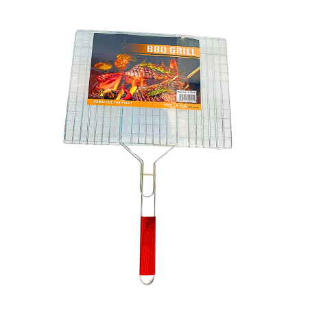 Double Grille Barbecue Rectangulaire Manche en Bois
