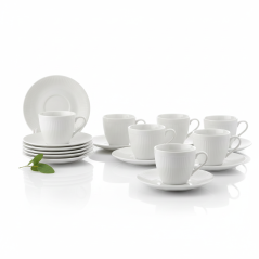 Ensemble 12P Tasses et Assiettes porcelaine blanc Monique