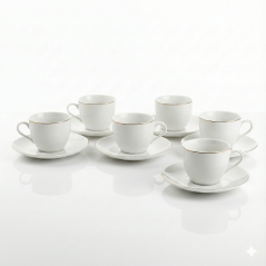 Ensemble 6 tasses et Assiettes porcelaine blanc Sokhna