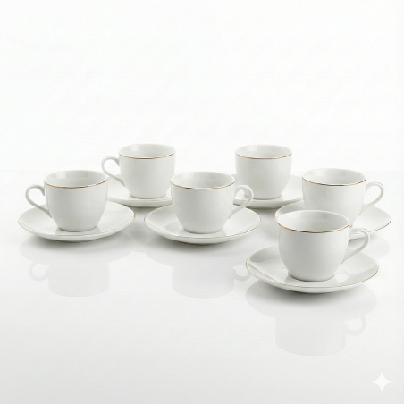 Ensemble 6 tasses et Assiettes porcelaine blanc Sokhna