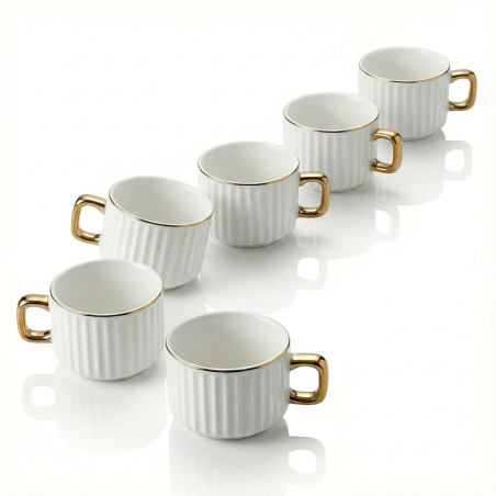 Coffret Café 6 PCS porcelaine Réception blanc et or