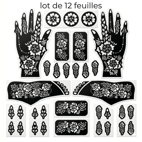Feuilles pour Tatouage Henné (lot de 12 feuilles)