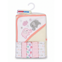 Serviette de bain à capuche BLANCHE pour bébé avec 5 gants de visage