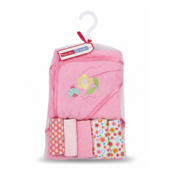 Serviette de bain à capuche ROSE pour bébé avec 5 gants de visage