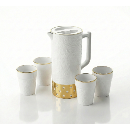 Carafe en mélamine dure Or et Blanc + 4 Tasses 1.5L