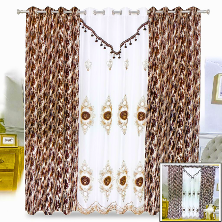 Paquet DE 3 RIDEAU 2 lourd et 1 leger - Rouge beige