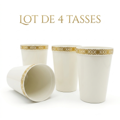 Lot de 4 tasses en Plastique Blanc Doré