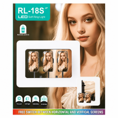 Ring light RL 18 pouces avec télécommande et supports pour téléphone